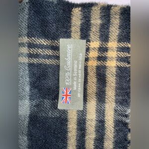 Gray and Tan Plaid Cashmere Scarf